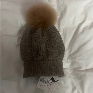 Surell Brown Knit Hat with Tan Pom